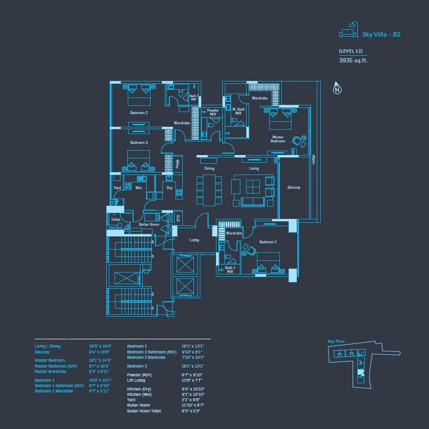 Floor plan of 4 BHK 3935 Sq. Ft. Apartment in Appaswamy Azure The Oceanic, Chennai