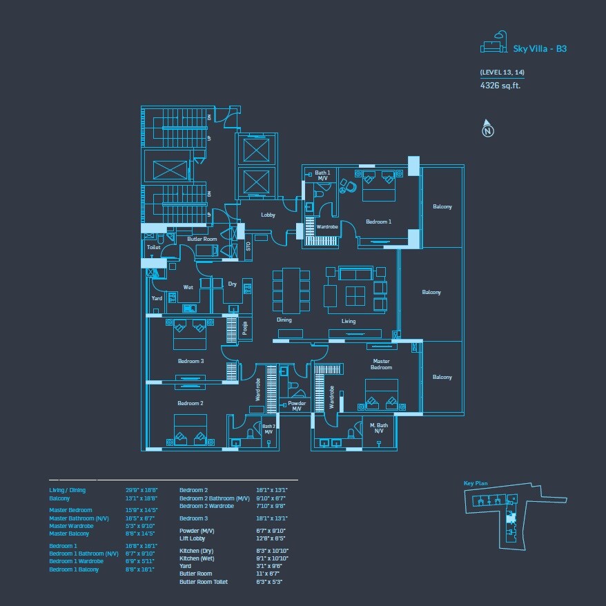 Floor plan of 4 BHK 4326 Sq. Ft. Apartment in Appaswamy Azure The Oceanic, Chennai