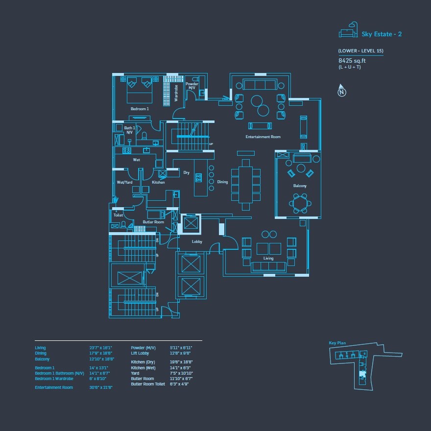 Floor plan of 5 BHK 8425 Sq. Ft. Apartment in Appaswamy Azure The Oceanic, Chennai