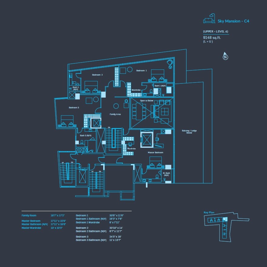 Floor plan of 5 BHK 9148 Sq. Ft. Apartment in Appaswamy Azure The Oceanic, Chennai