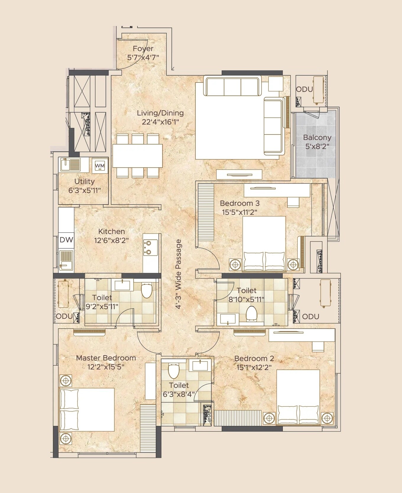 3 BHK 1947 Sq. Ft. Apartment