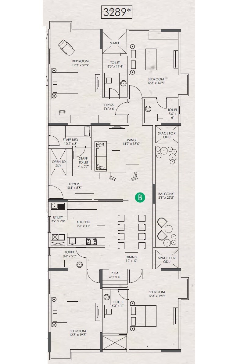 Floor plan of 4 BHK 3289 Sq. Ft. Apartment in Appaswamy Clover By The River, Chennai