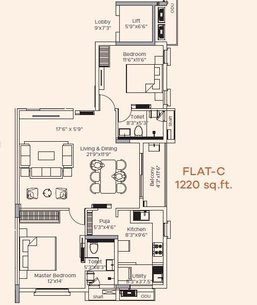 2 BHK 1220 Sq. Ft. Apartment