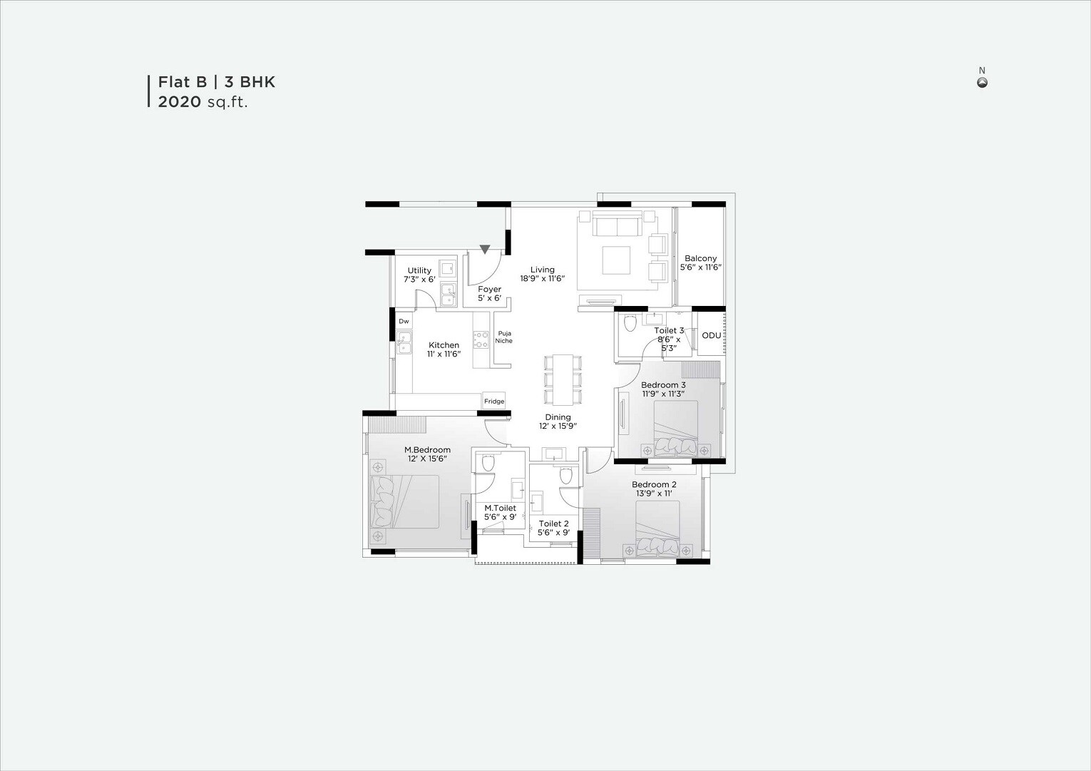 Floor plan of 3 BHK 2020 Sq. Ft. Apartment in Appaswamy Navasuja, Chennai