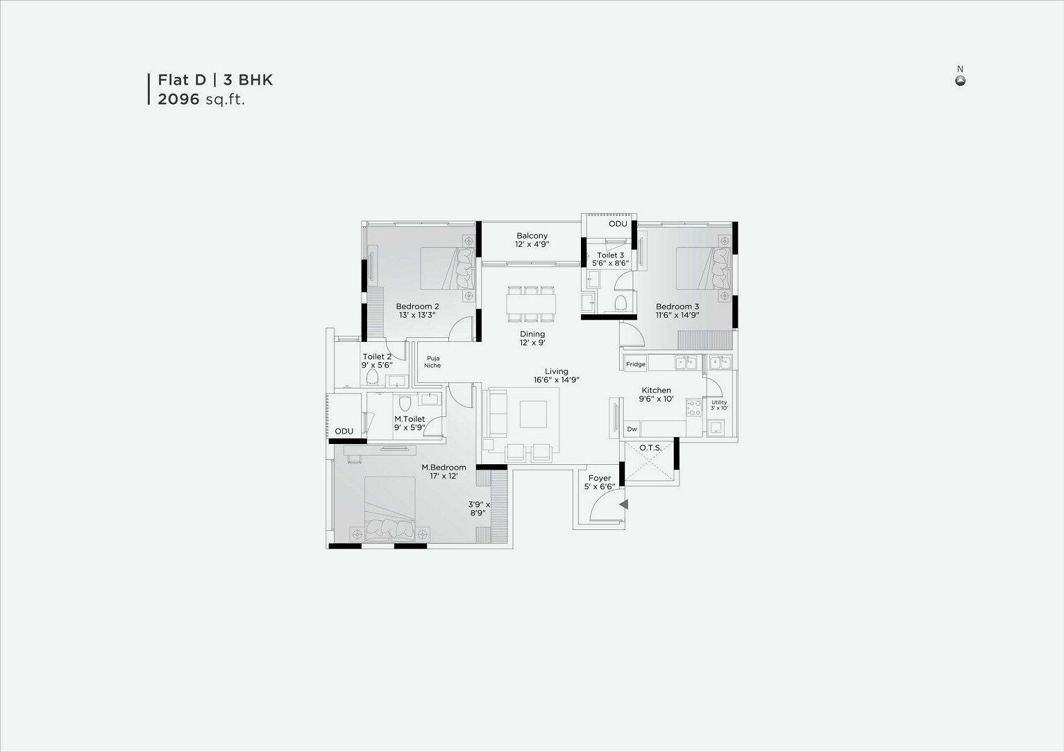 Floor plan of 3 BHK 2096 Sq. Ft. Apartment in Appaswamy Navasuja, Chennai
