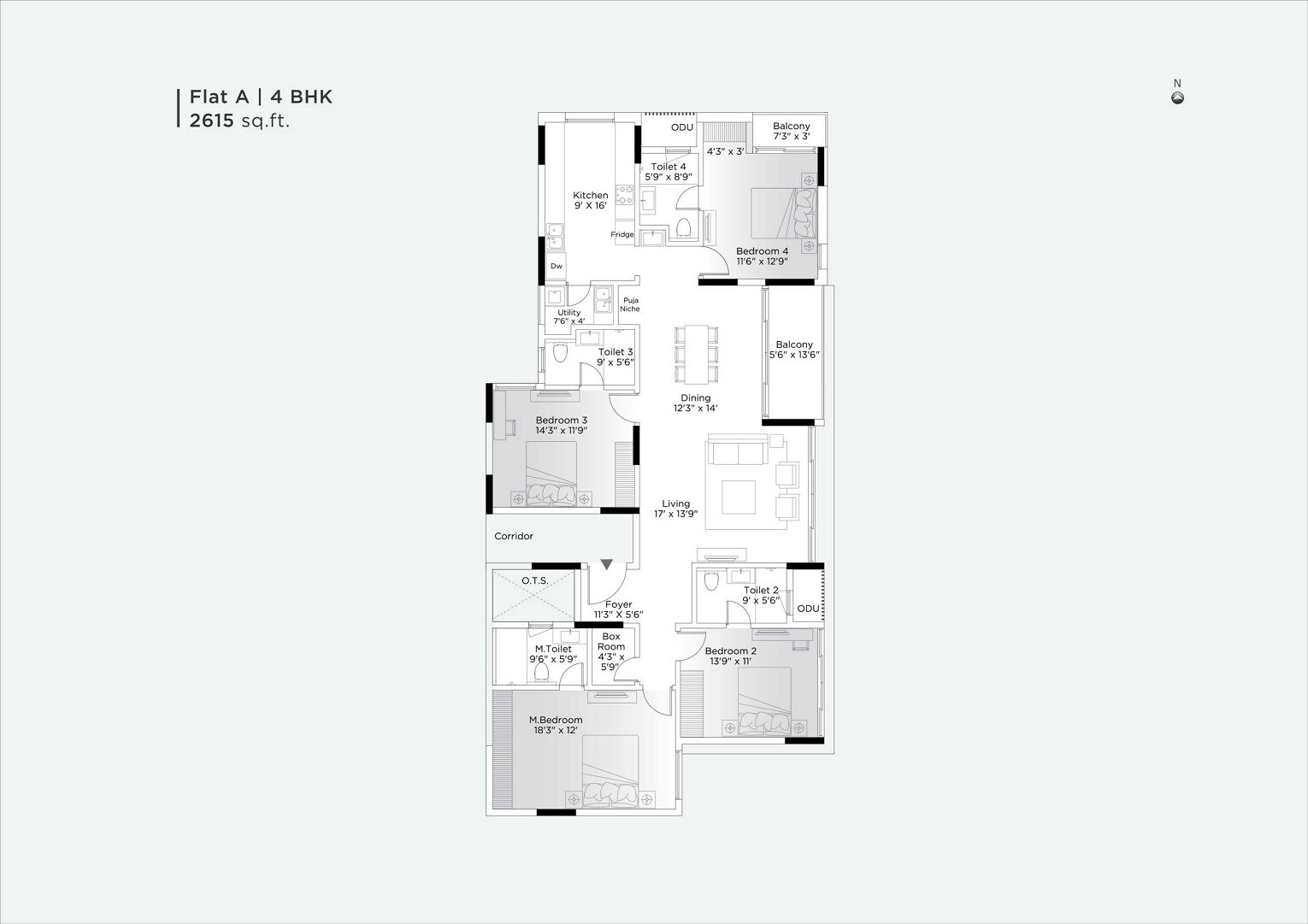 Floor plan of 4 BHK 2615 Sq. Ft. Apartment in Appaswamy Navasuja, Chennai