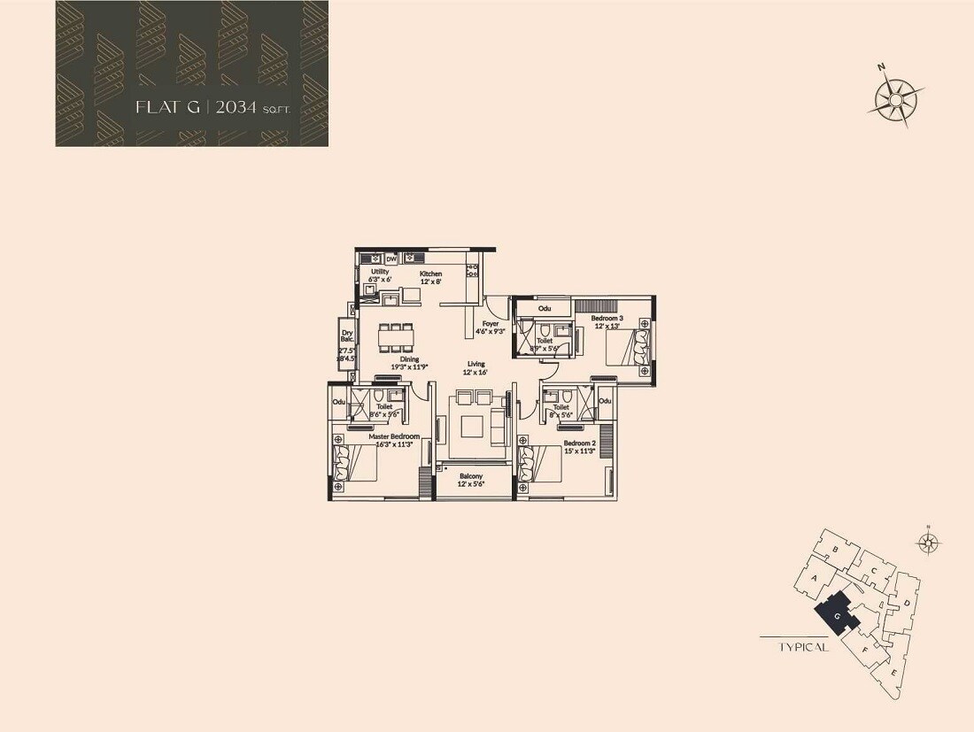 Floor plan of 3 BHK 2034 Sq. Ft. Apartment in Appaswamy Parkhouse Mews, Chennai