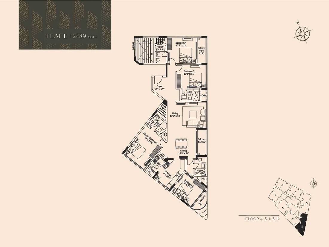 Floor plan of 4 BHK 2489 Sq. Ft. Apartment in Appaswamy Parkhouse Mews, Chennai