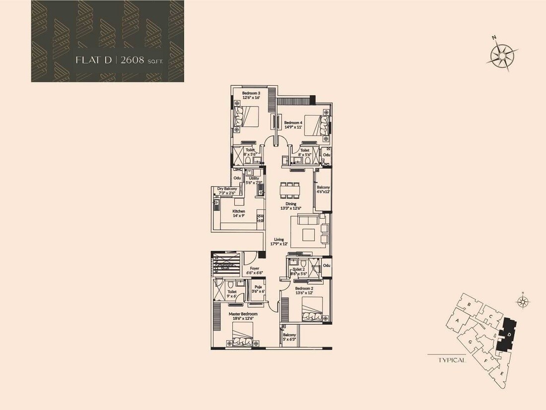 Floor plan of 4 BHK 2608 Sq. Ft. Apartment in Appaswamy Parkhouse Mews, Chennai