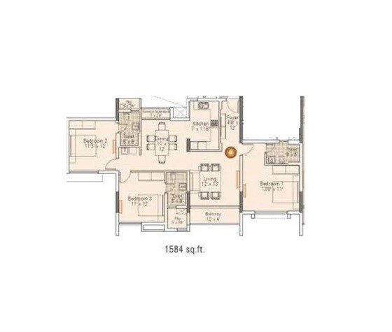Floor plan of 3 BHK 1584 Sq. Ft. Apartment in Appaswamy Platina, Chennai