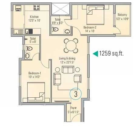 2 BHK 1259 Sq. Ft. Apartment