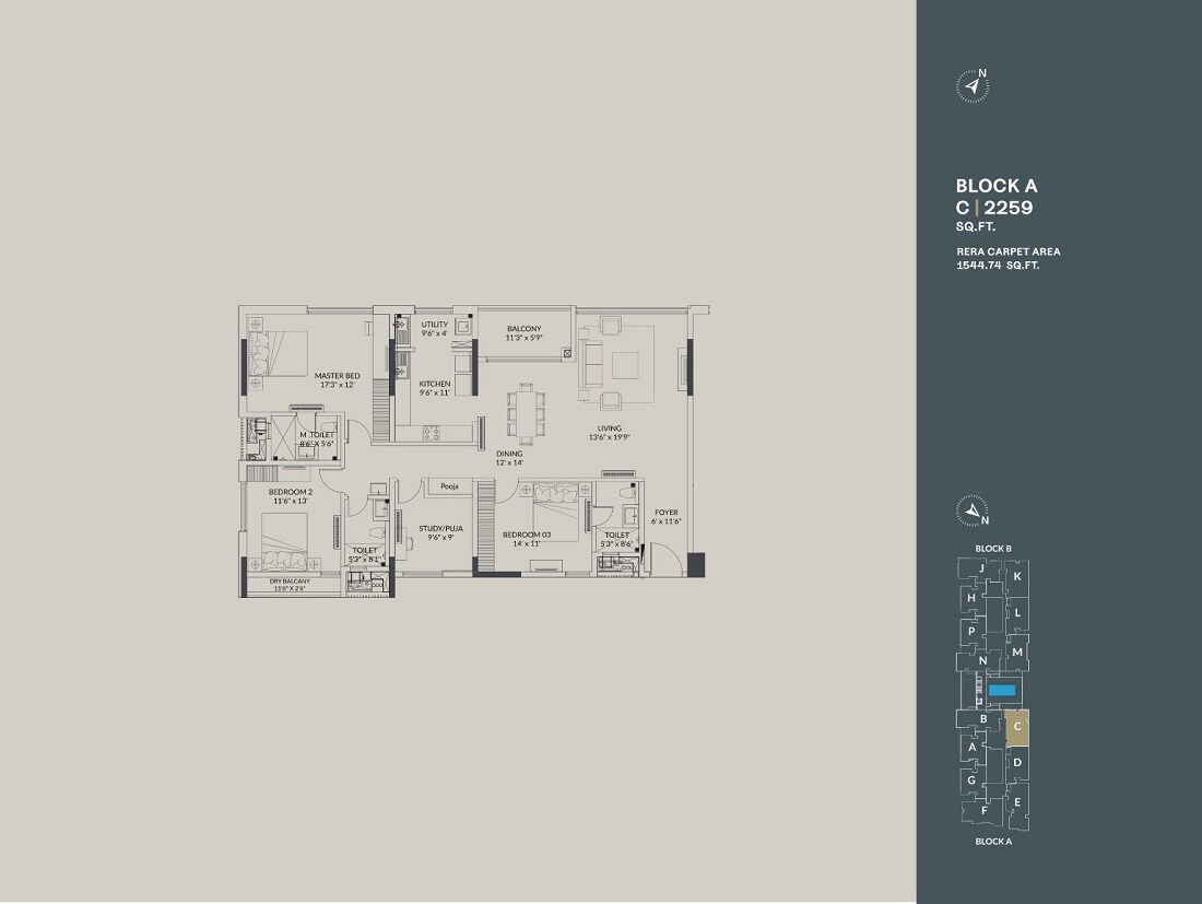 Floor plan of 4 BHK 2259 Sq. Ft. Apartment in Appaswamy The Broadstone, Chennai
