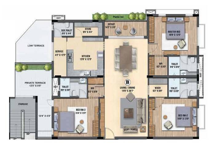 Floor plan of 3 BHK 1572 Sq. Ft. Apartment in Amara Advika, Chennai