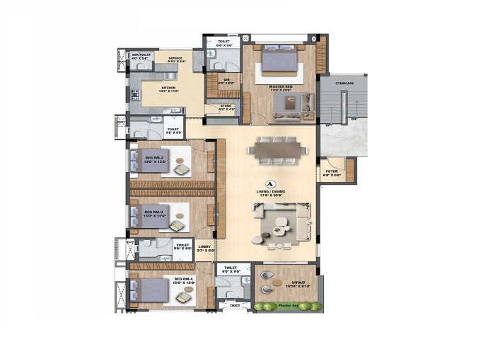 Floor plan of 4 BHK 2083 Sq. Ft. Apartment in Amara Advika, Chennai