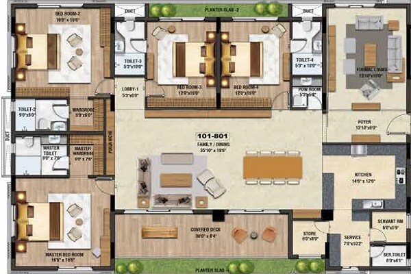 Floor plan of 4 BHK 4000 Sq. Ft. Apartment in AR Amara Amethyst, Chennai