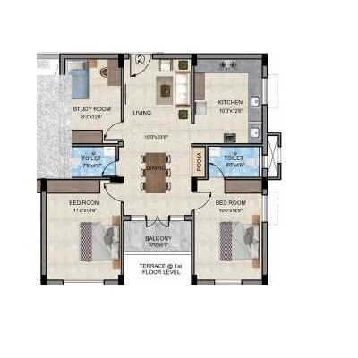 Floor plan of 3 BHK 1378 Sq. Ft. Apartment in ARA Vinesh Enclave, Chennai