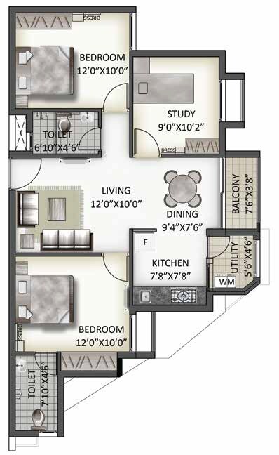 3 BHK 1240 Sq. Ft. Apartment