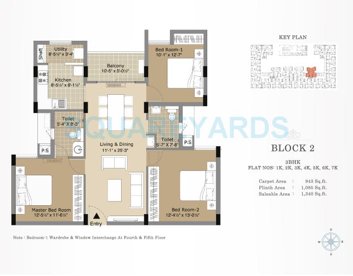 Floor plan of 3 BHK 1340 Sq. Ft. Apartment in Arihant Esta The One, Chennai