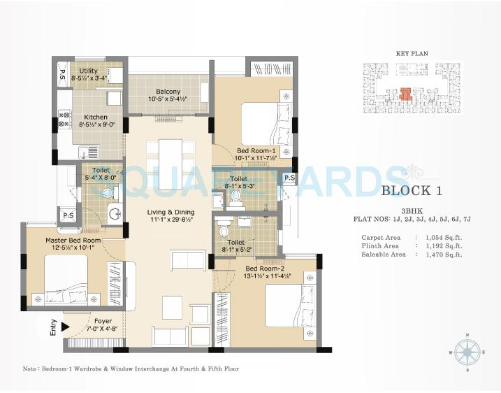 Floor plan of 3 BHK 1470 Sq. Ft. Apartment in Arihant Esta The One, Chennai