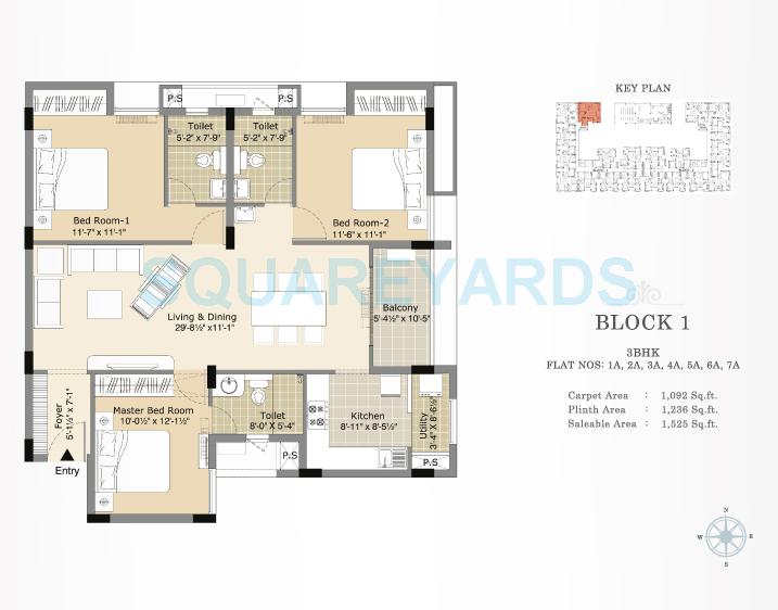 Floor plan of 3 BHK 1525 Sq. Ft. Apartment in Arihant Esta The One, Chennai