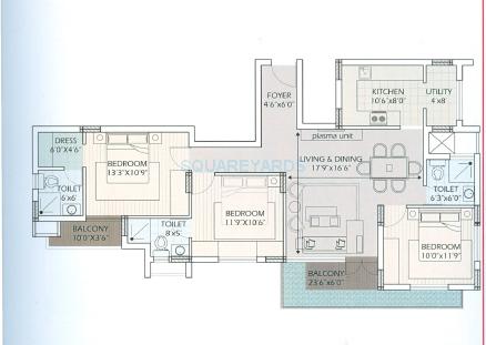 Floor plan of 3 BHK 1564 Sq. Ft. Apartment in Arihant Housing Panache, Chennai