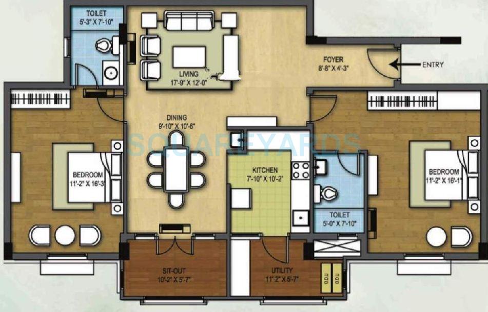 Floor plan of 2 BHK 1325 Sq. Ft. Apartment in Arihant Housing Tiara, Chennai