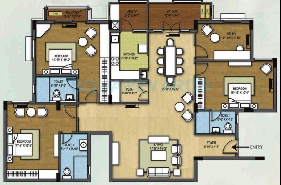 Floor plan of 3 BHK 2090 Sq. Ft. Apartment in Arihant Housing Tiara, Chennai