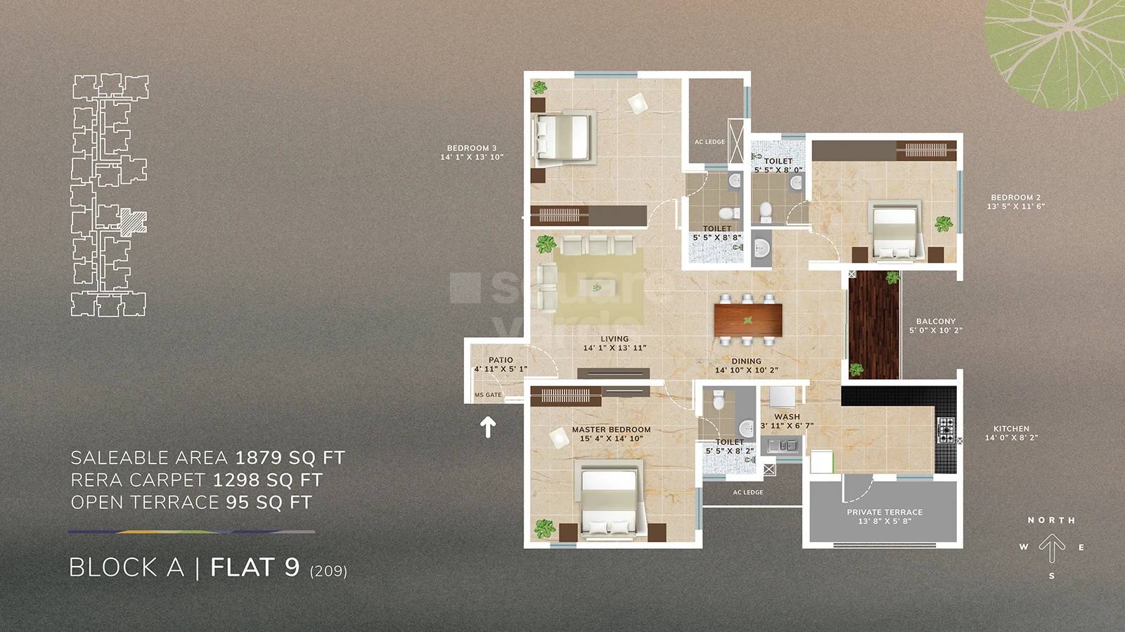 Floor plan of 3 BHK 1879 Sq. Ft. Apartment in Arihant Melange, Chennai