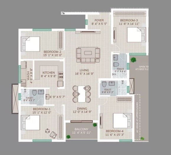 Floor plan of 3 BHK 2021 Sq. Ft. Apartment in Arihant Vivriti, Chennai