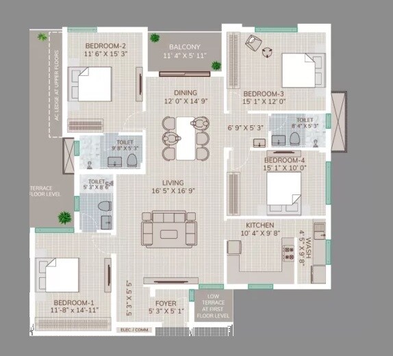 Floor plan of 4 BHK 2040 Sq. Ft. Apartment in Arihant Vivriti, Chennai