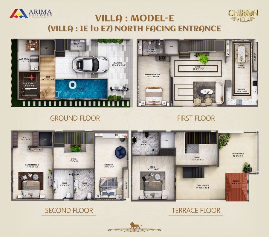 Floor plan of 5 BHK 3120 Sq. Ft. Villa in Arima Chiron Villa, Chennai