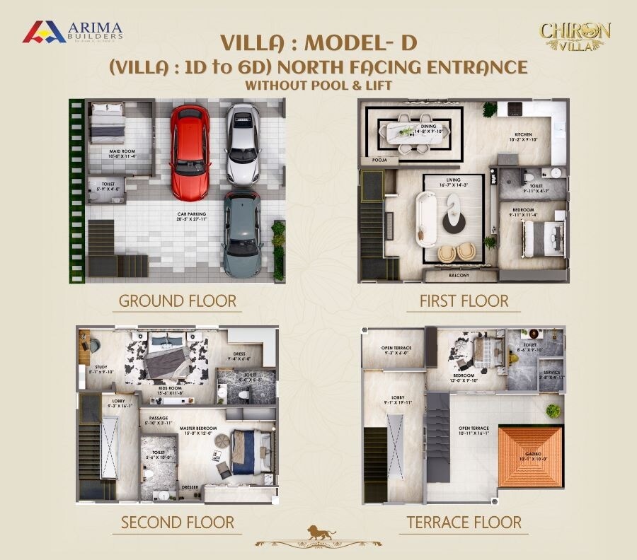 Floor plan of 5 BHK 4050 Sq. Ft. Villa in Arima Chiron Villa, Chennai