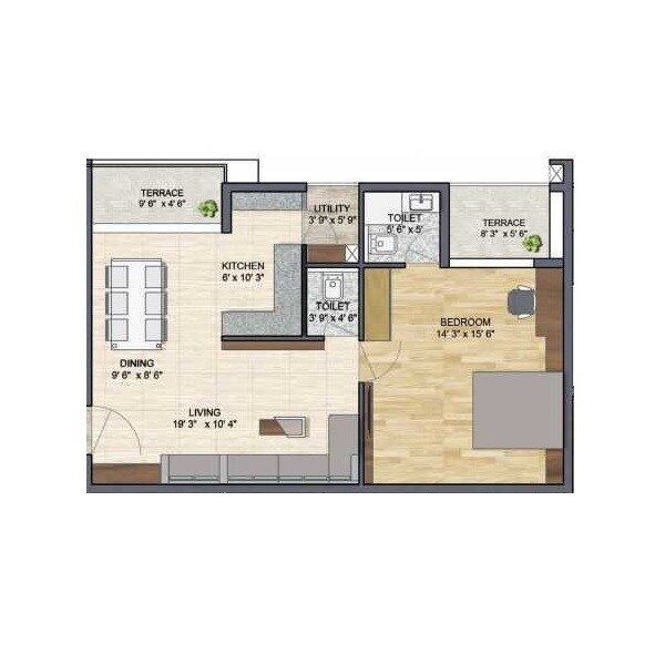 Floor plan of 1 BHK 787 Sq. Ft. Apartment in Ark Bliss, Chennai