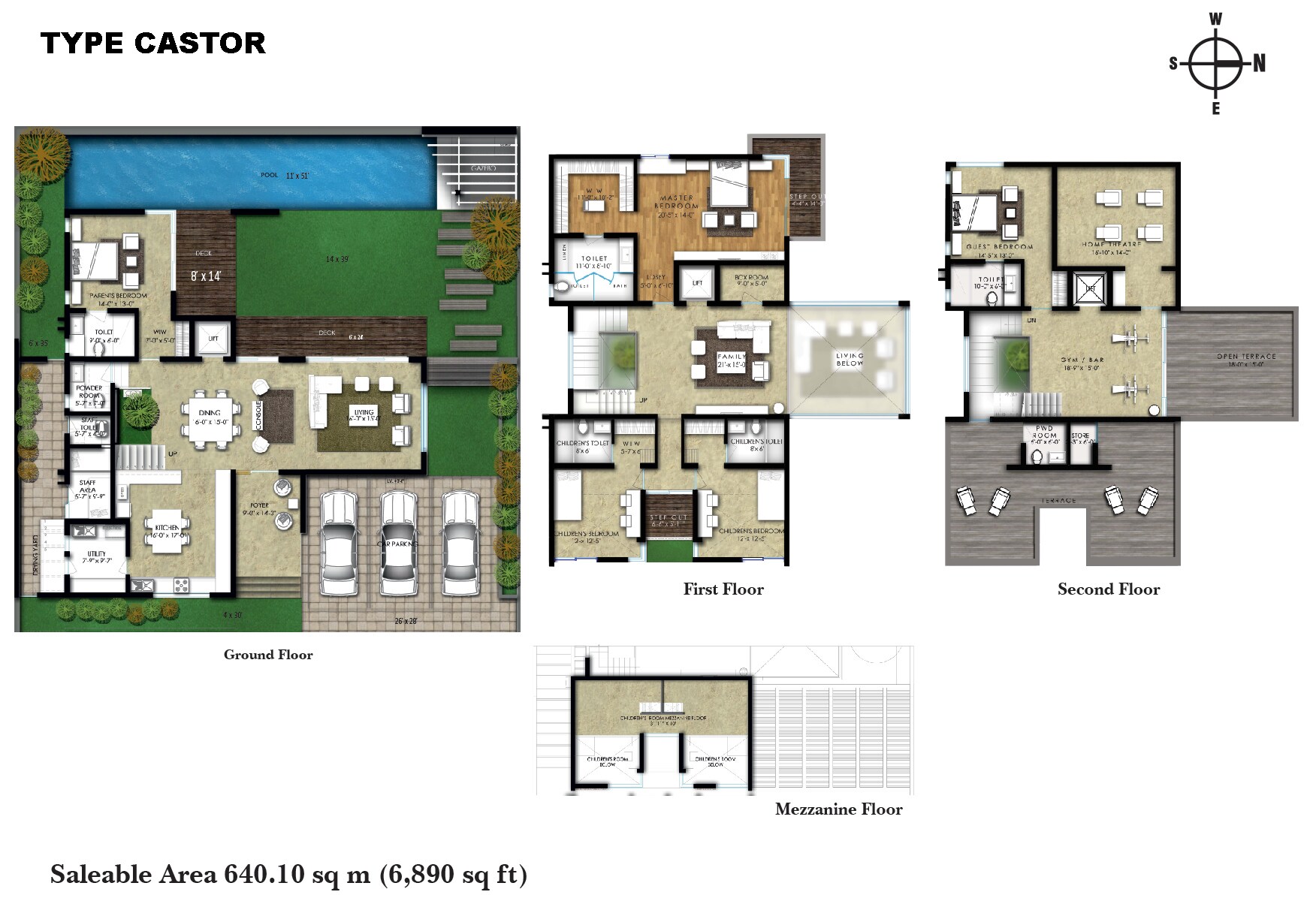 Floor plan of 5 BHK 6890 Sq. Ft. Villa in Artha One World Villas, Chennai