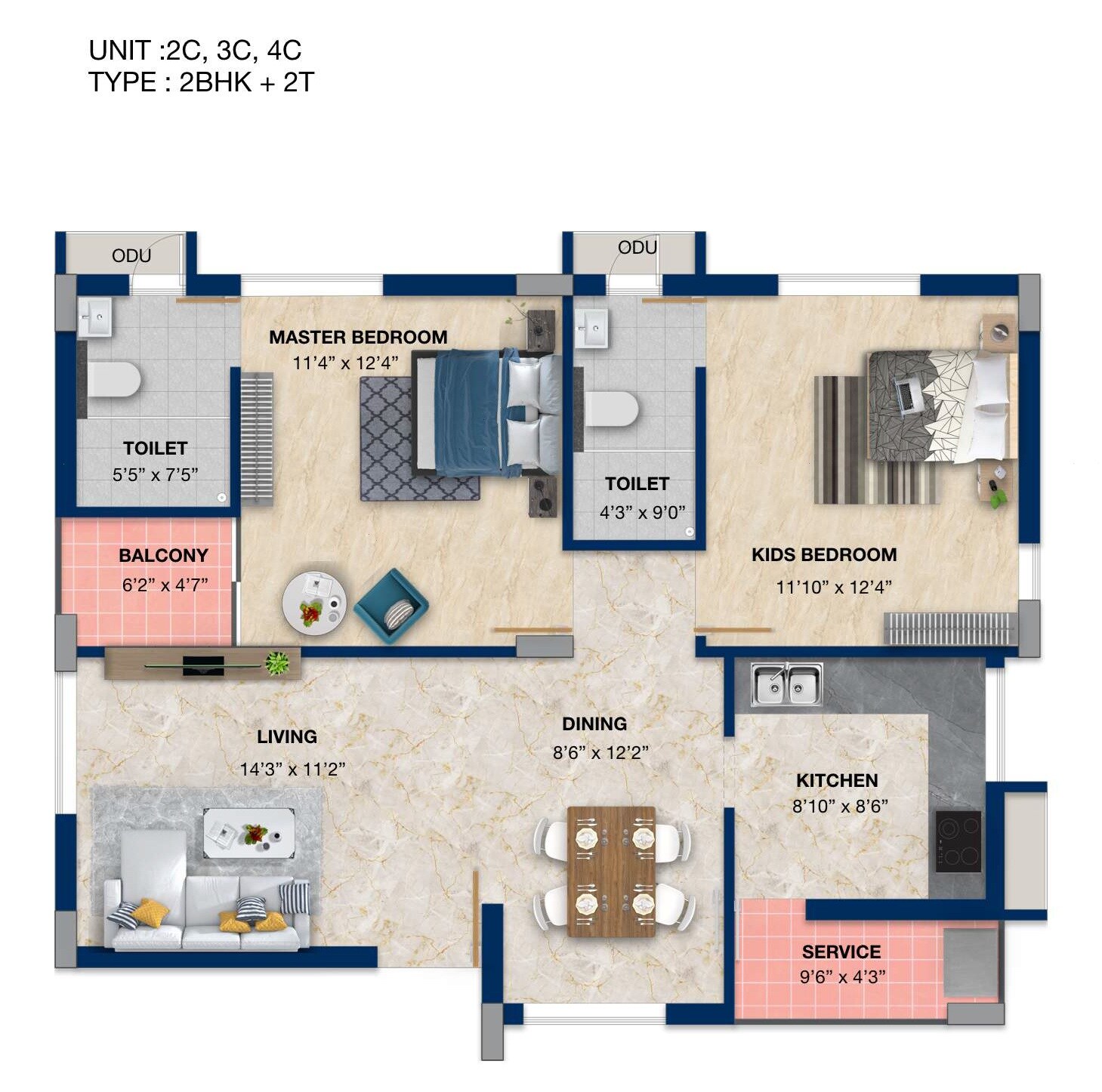 2 BHK 1090 Sq. Ft. Apartment