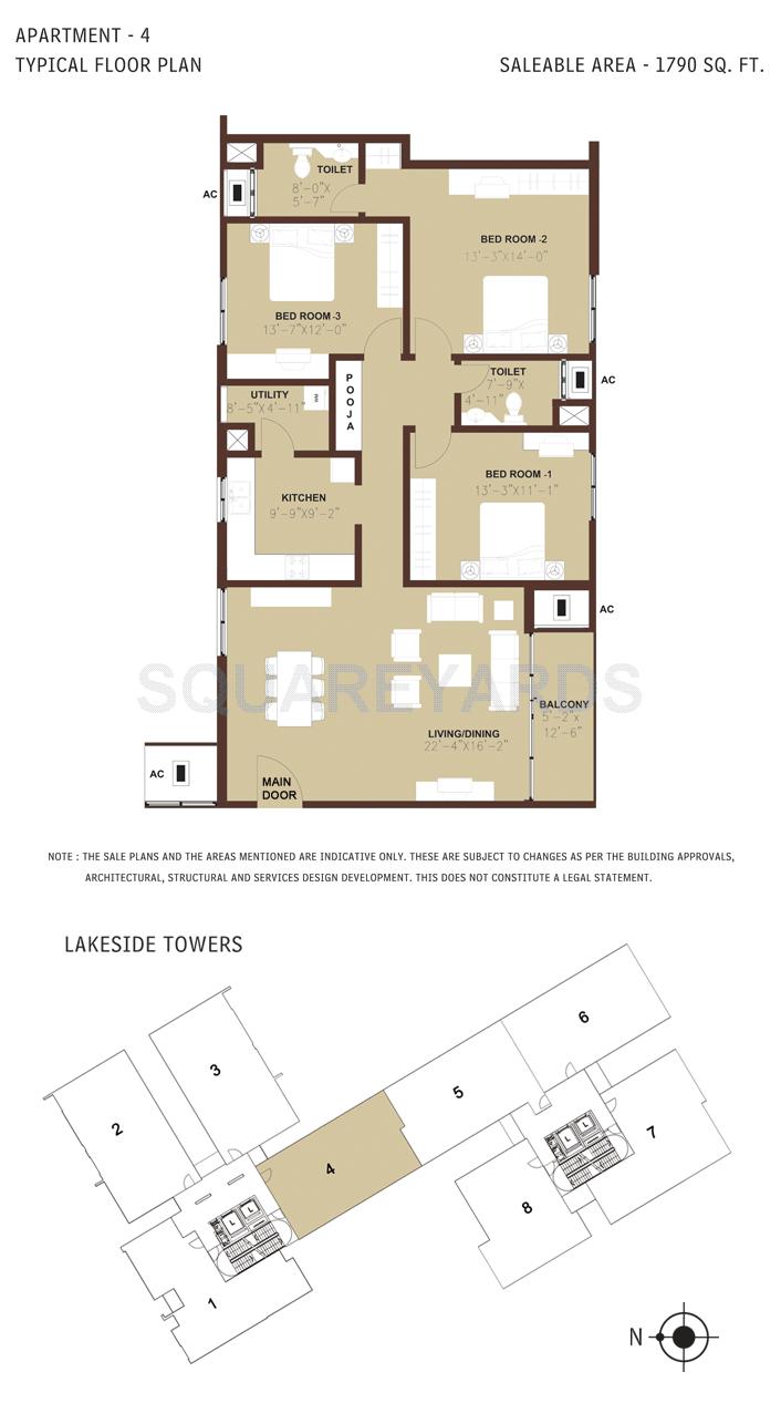 Floor plan of 3 BHK 1790 Sq. Ft. Apartment in Arun Excello Estancia, Chennai
