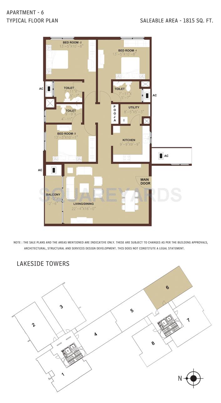 Floor plan of 3 BHK 1815 Sq. Ft. Apartment in Arun Excello Estancia, Chennai