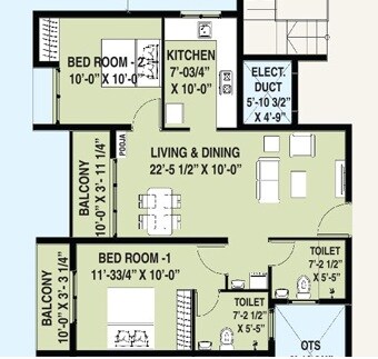2 BHK 1010 Sq. Ft. Apartment