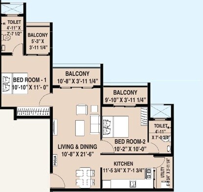 2 BHK 1090 Sq. Ft. Apartment