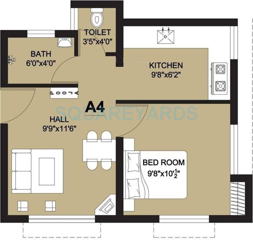 Floor plan of 1 BHK Apartment - 465 sq. ft. in Arun Excello Lathangi, Chennai