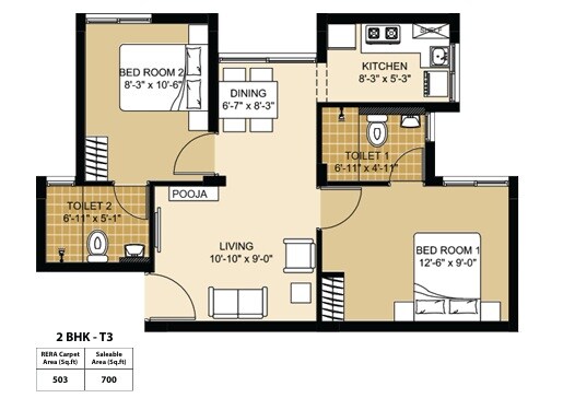 2 BHK 700 Sq. Ft. Apartment