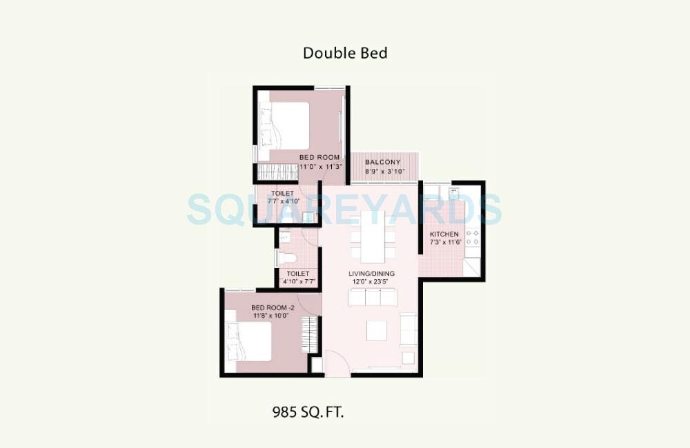 2 BHK 985 Sq. Ft. Apartment