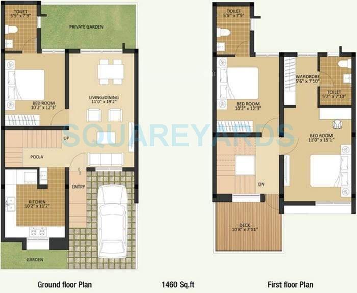 Floor plan of 3 BHK 1460 Sq. Ft. Villa in Arun Excello Temple Green Villa, Chennai
