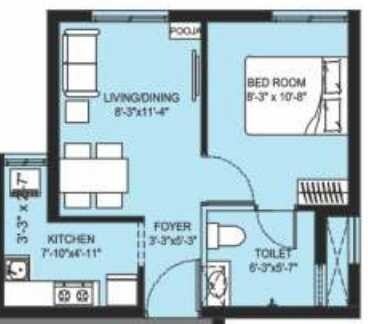 Floor plan of 1 BHK 375 Sq. Ft. Apartment in Arun Excello Urmika, Chennai
