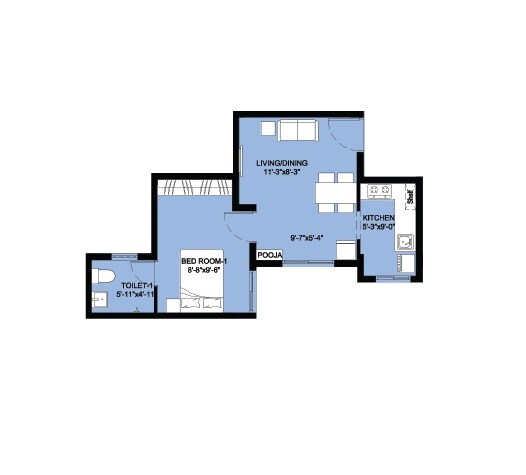 Floor plan of 1 BHK 505 Sq. Ft. Apartment in Arun Lalitha, Chennai