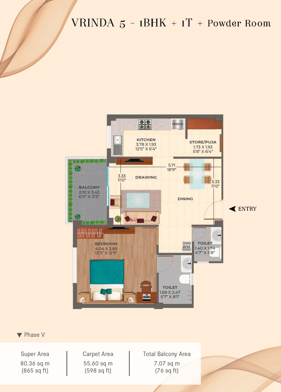 1 BHK 865 Sq. Ft. Apartment
