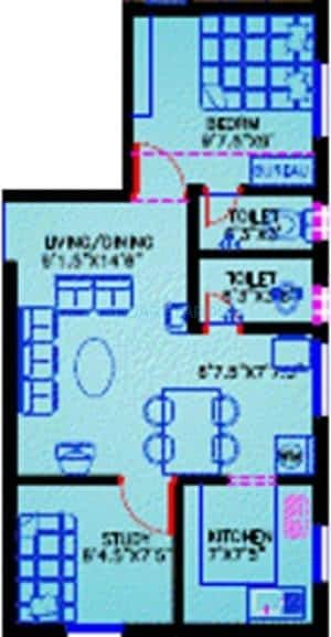 Floor plan of 1 BHK 553 Sq. Ft. Apartment in Ashok Residency Housing Division Niranjan, Chennai