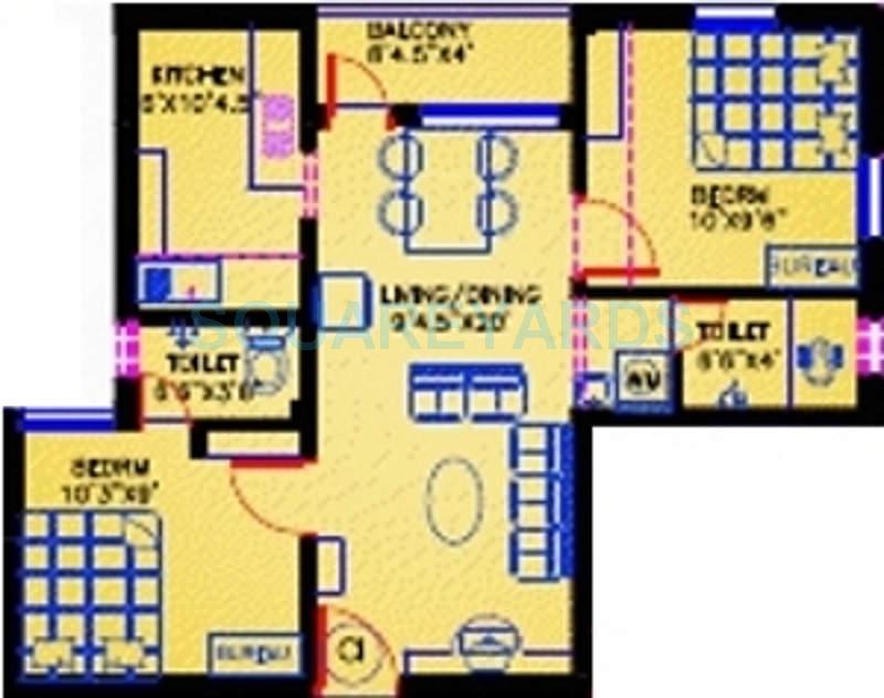 Floor plan of 2 BHK 684 Sq. Ft. Apartment in Ashok Residency Housing Division Niranjan, Chennai