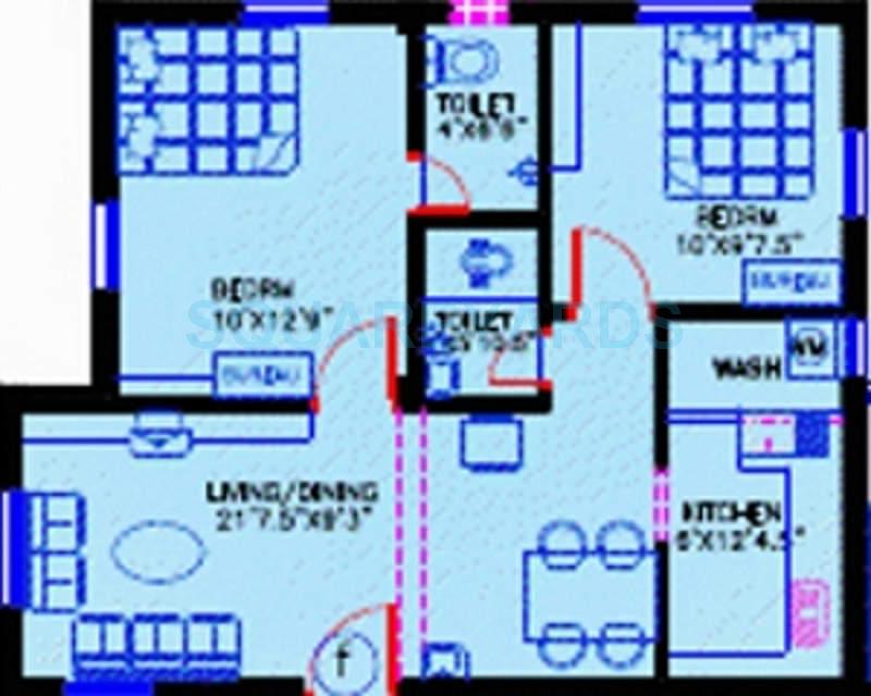 Floor plan of 2 BHK 718 Sq. Ft. Apartment in Ashok Residency Housing Division Niranjan, Chennai