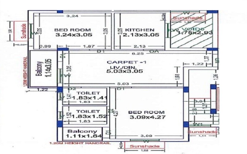 Floor plan of 2 BHK 840 Sq. Ft. Apartment in Ashvar Galaxy, Chennai